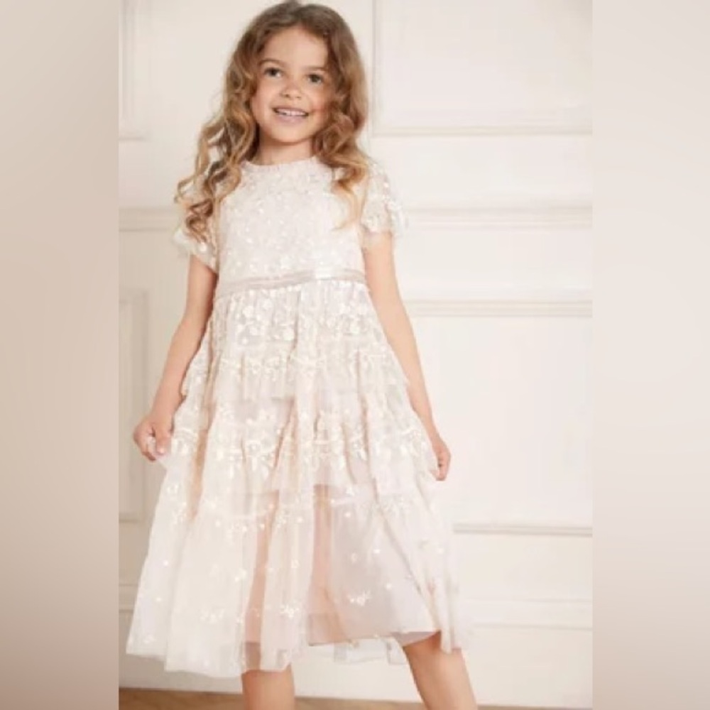 Needle & Thread Elegant Cream Lace Kids Dress Size 7
